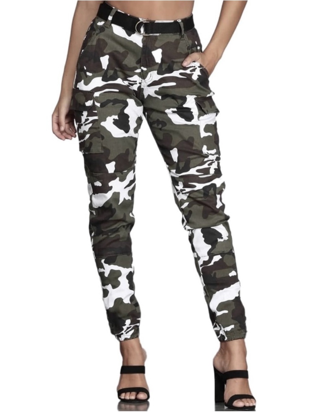 Camo High Waisted Cargo Pants Black White Grey Woman’s XS